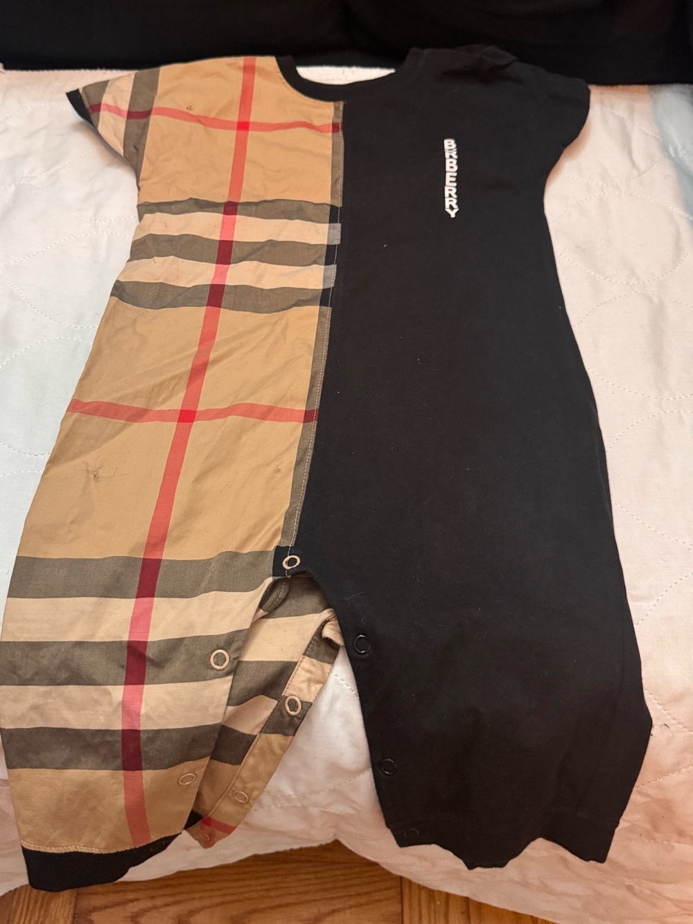 Burberry Half-Check Tan and Black Baby One-Piece Footie